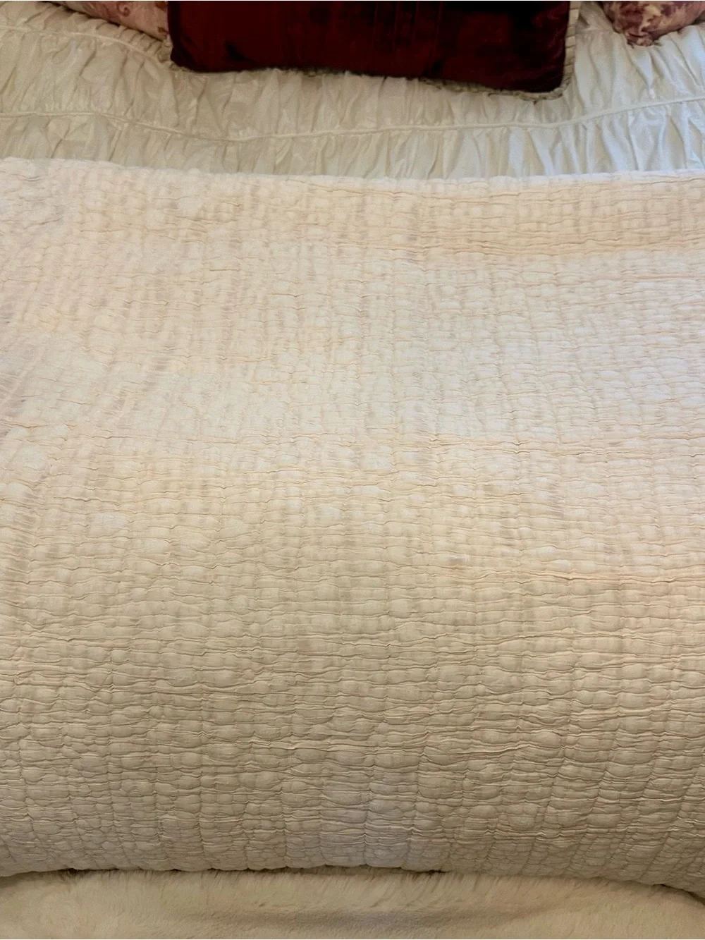 Pottery Barn Cream Quilted Coverlet and matching shams